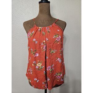 Ambiance Women’s Orange Floral Halter Tank Top Size M Boho Summer Festival